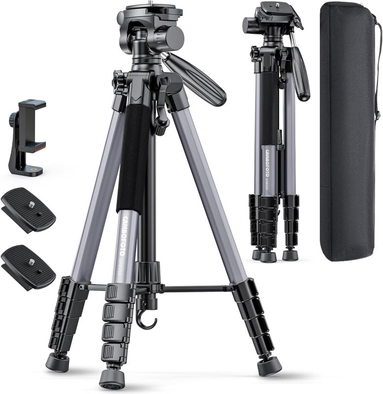 CAMBOFOTO 74? Aluminum Camera Tripod – Heavy?Duty Professional Tripod Stand for DSLR & Mirrorless Cameras, Smartphones & GoPro
