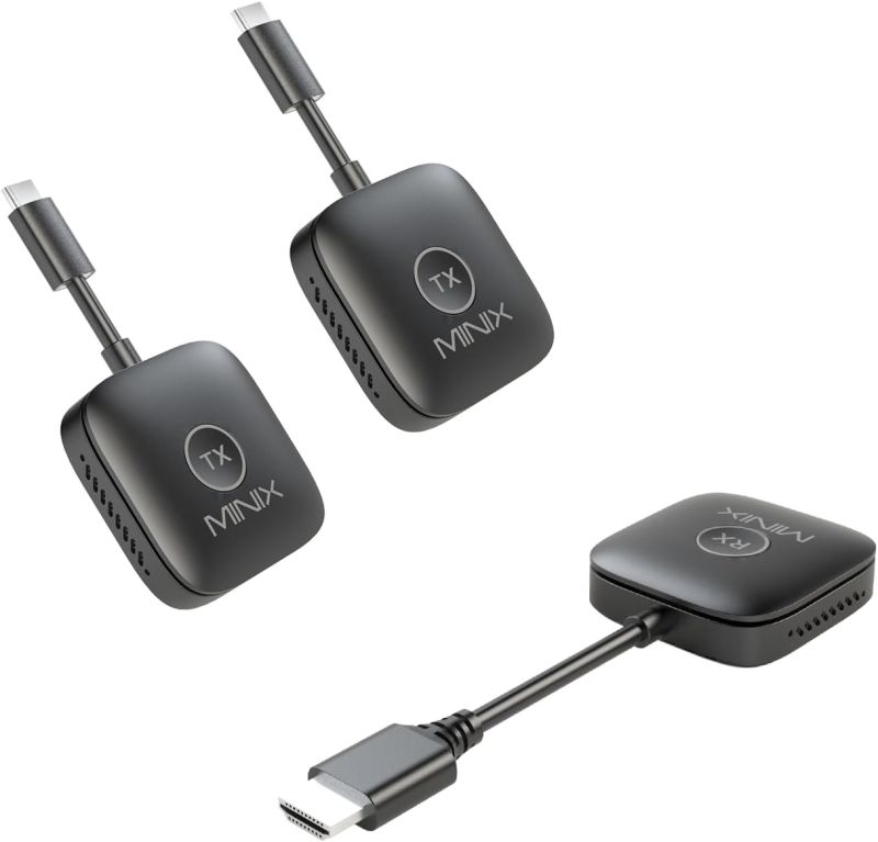 MINIX Wireless HDMI – Wireless HDMI Transmitter Dual Transmitter 1 Receiver, USB-C HDMI Adapter, Multi-Screen Extension 1080P 60Hz, 164FT/50m, 2.4G/5G WiFi